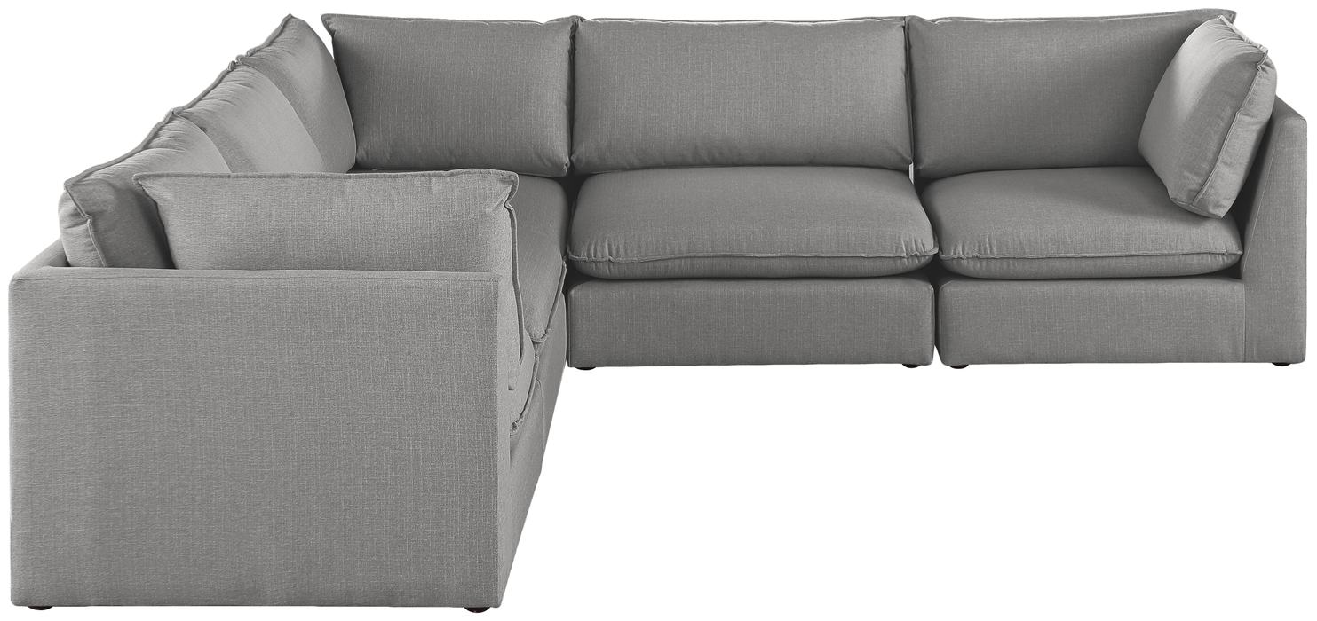 Meridian Furniture - Mackenzie 120" Grey Linen Textured Fabric Upholstered 5pc. Sectional - 688Grey-Sec5D - GreatFurnitureDeal