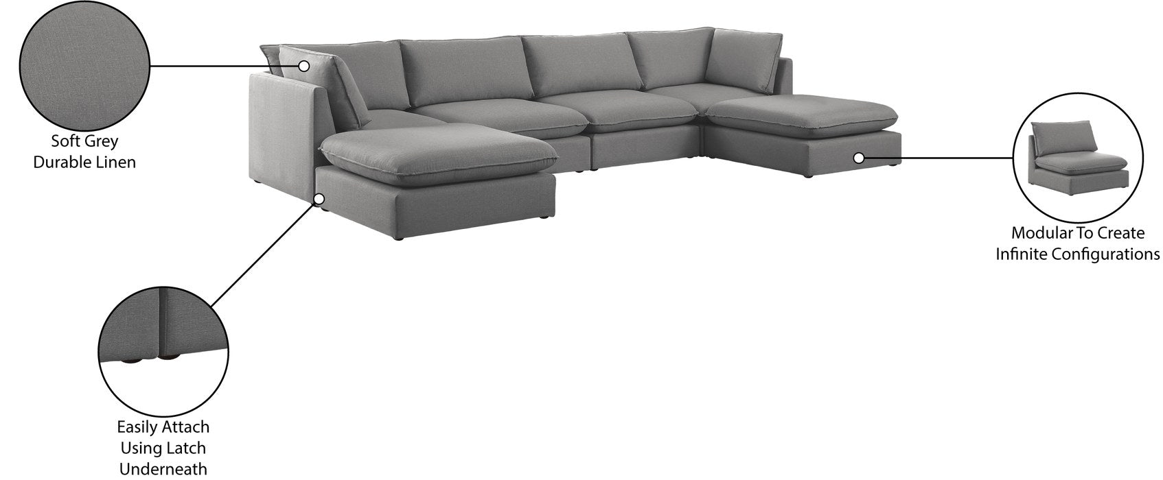 Meridian Furniture - Mackenzie 160" Grey Linen Textured Fabric Upholstered 6pc. Sectional - 688Grey-Sec6B - GreatFurnitureDeal