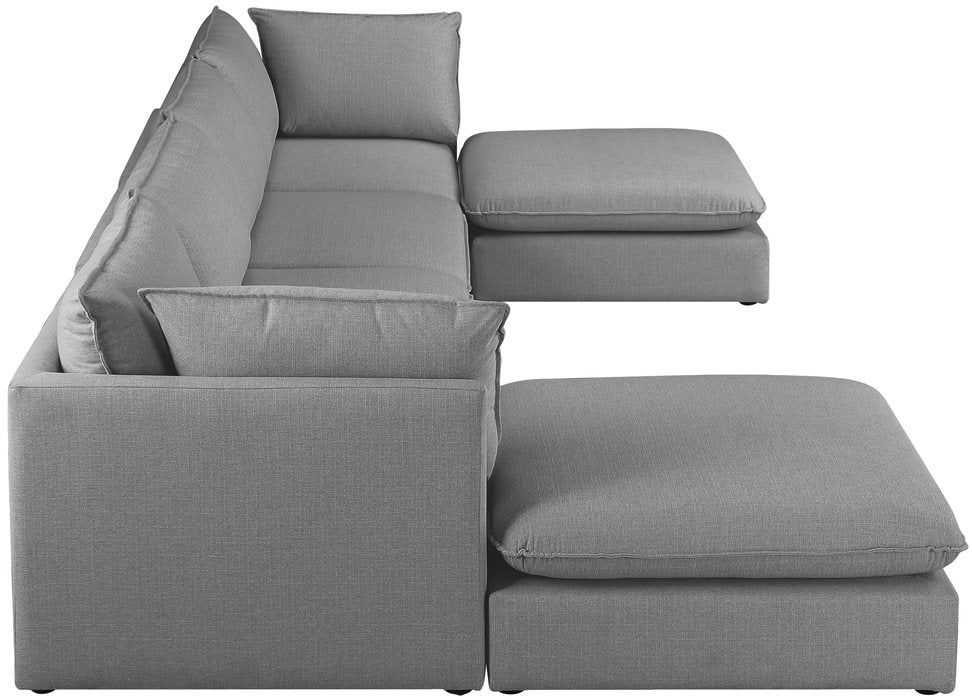 Meridian Furniture - Mackenzie 160" Grey Linen Textured Fabric Upholstered 6pc. Sectional - 688Grey-Sec6B - GreatFurnitureDeal