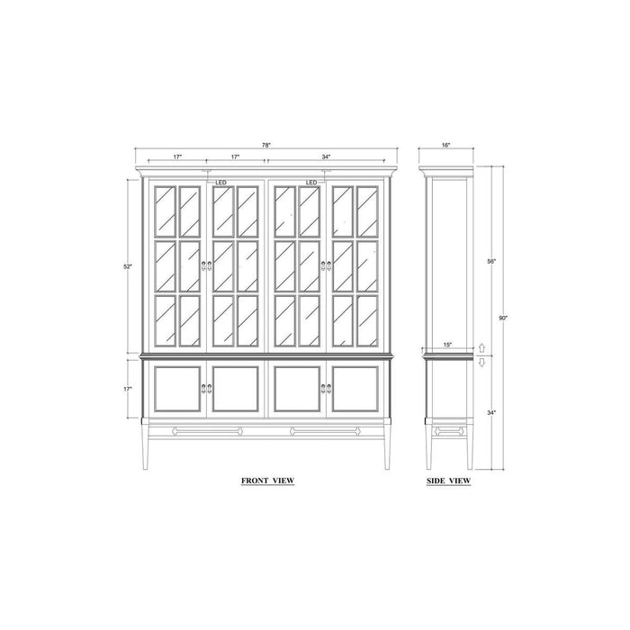 Bramble - Seraphine 4 Door Glass Display Cabinet w/ Glass Shelves & LED - BR-69078