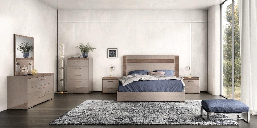 ESF Furniture - Nora 6 Piece King Size Bedroom Set w/ Light in Walnut - NORAKS-6SET