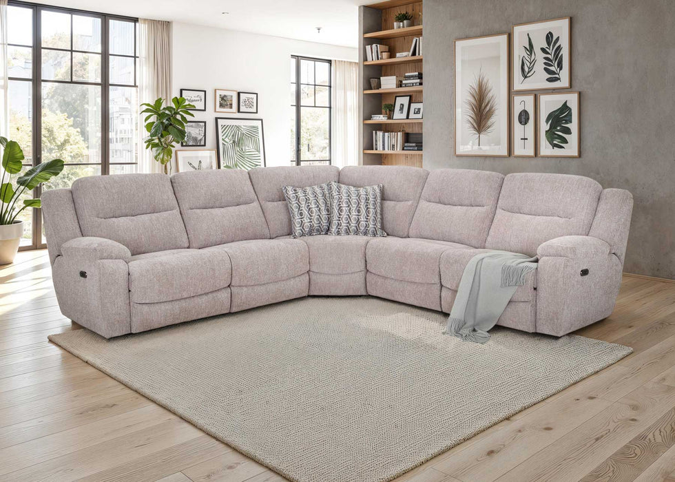Franklin Furniture - 690 Cleveland 5 Piece Power Reclining Sectional Sofa with Power Headrest & USB in Stella Mushroom - 69001-69007-69099-69003-69002 - GreatFurnitureDeal
