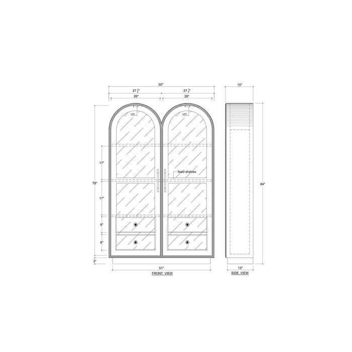 Bramble - Vannes Double Dome Display Cabinet w/ Glass Doors w/ LED - BR-69127