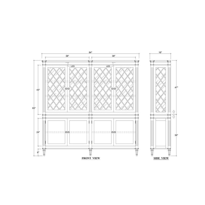 Bramble - Kelly 4 Door Glass Display Cabinet w/ Glass Shelves & LED - BR-69138