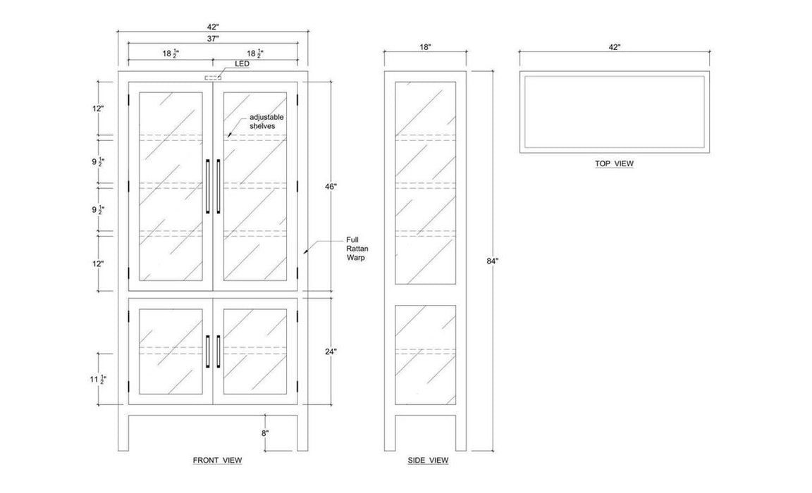 Bramble - Alto Display Cabinet w/ Rattan & Glass Shelves w/ LED - BR-69280 - GreatFurnitureDeal