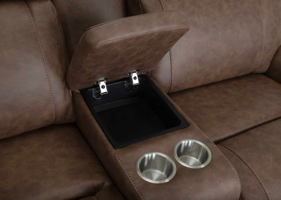 Franklin Furniture - 693 Parker Power Reclining Console Loveseat w/ Power Headrest, Storage, Cupholders & USB in Duvall Vintage Brown - 69335-BROWN
