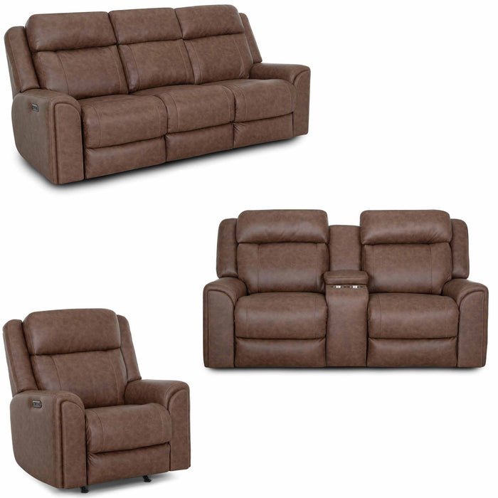 Franklin Furniture - 693 Parker 3 Piece Power Reclining Sofa Set in Duvall Vintage Brown - 69347-69335-6593-BROWN