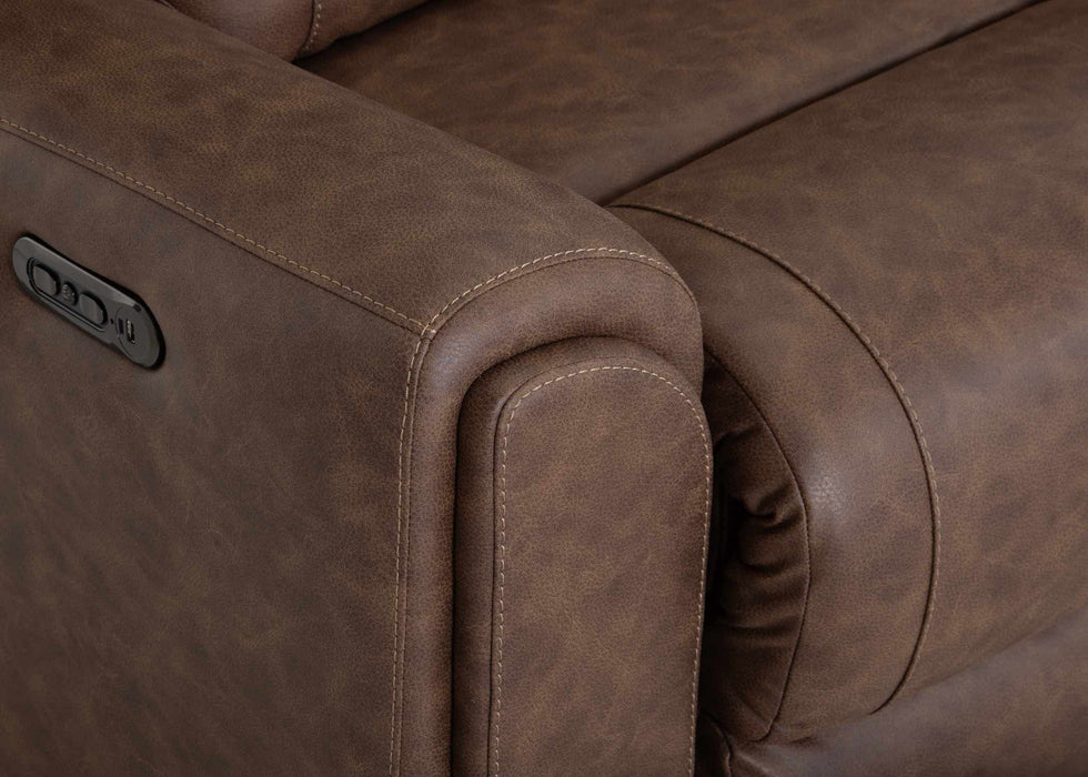 Franklin Furniture - 693 Parker Power Reclining Console Loveseat w/ Power Headrest, Storage, Cupholders & USB in Duvall Vintage Brown - 69335-BROWN