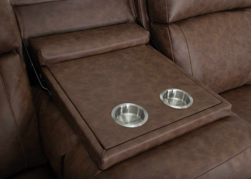 Franklin Furniture - 693 Parker Power Reclining Console Loveseat w/ Power Headrest, Storage, Cupholders & USB in Duvall Vintage Brown - 69335-BROWN