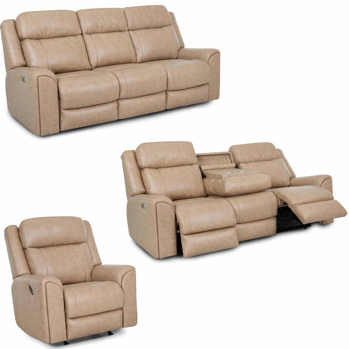 Franklin Furniture - 693 Parker 3 Piece Power Reclining Sofa Set in Duvall Vintage Brown - 69347-69335-6593-SAND