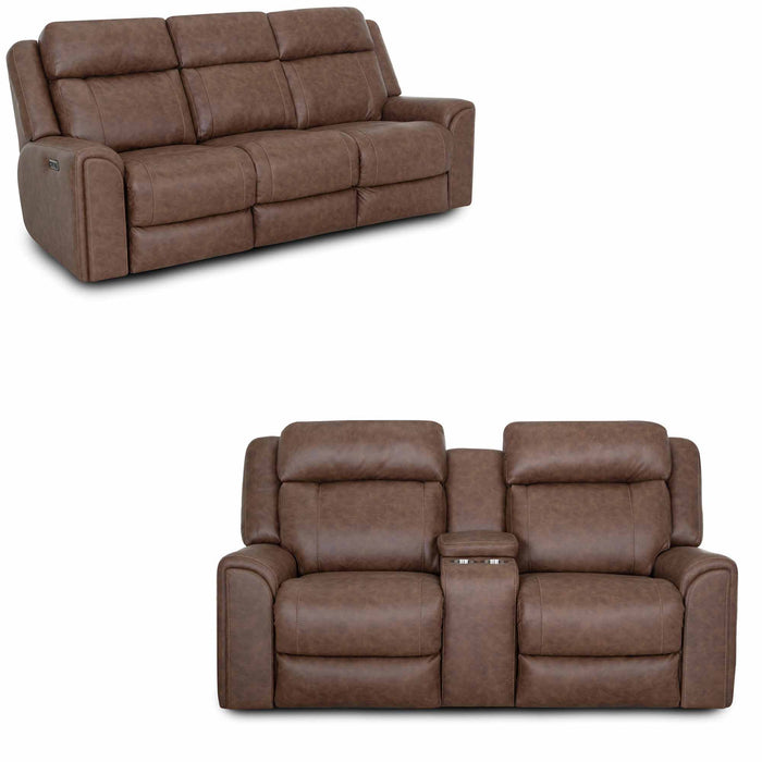 Franklin Furniture - 693 Parker 2 Piece Power Reclining Sofa Set in Duvall Vintage Brown - 69347-69335-BROWN