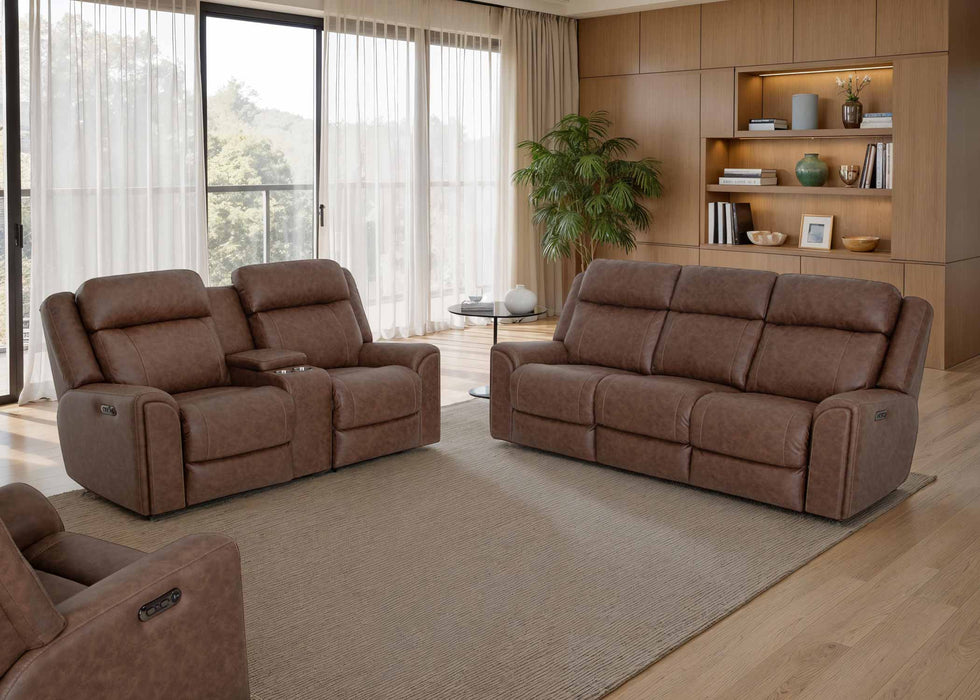 Franklin Furniture - 693 Parker Power Reclining Console Loveseat w/ Power Headrest, Storage, Cupholders & USB in Duvall Vintage Brown - 69335-BROWN
