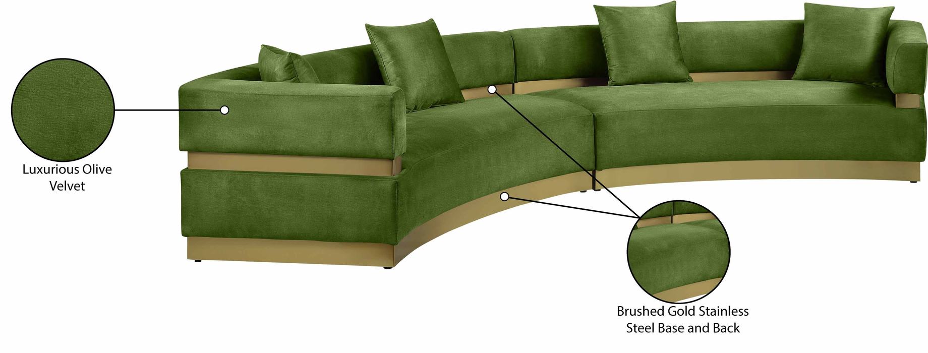 Meridian Furniture - Belsa 148" Olive Velvet Upholstered 2pc. Sectional - 694Olive-Sectional - GreatFurnitureDeal