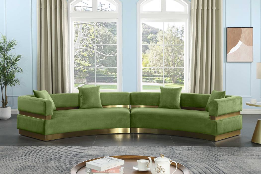 Meridian Furniture - Belsa 148" Olive Velvet Upholstered 2pc. Sectional - 694Olive-Sectional - GreatFurnitureDeal