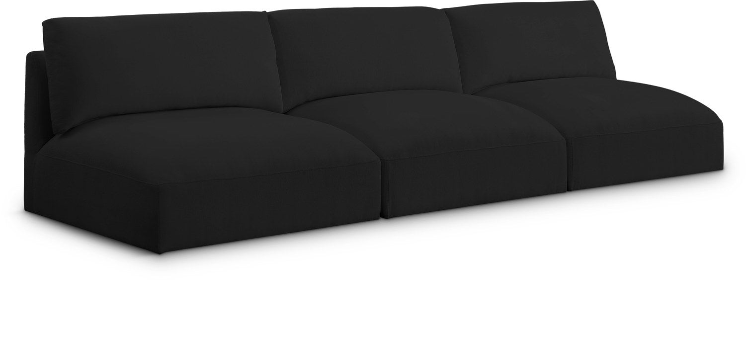 Meridian Furniture - Ease 114" Black Fabric Upholstered 3pc. Armless Sofa - 696Black-S114A - GreatFurnitureDeal