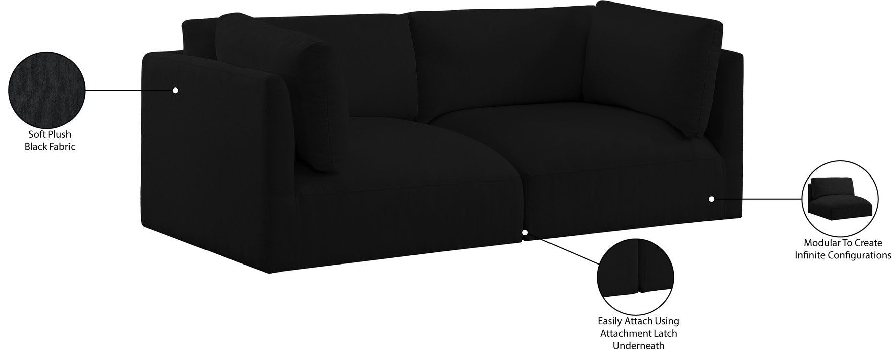 Meridian Furniture - Ease 76" Black Fabric Upholstered 2pc. Sofa - 696Black-S76B - GreatFurnitureDeal
