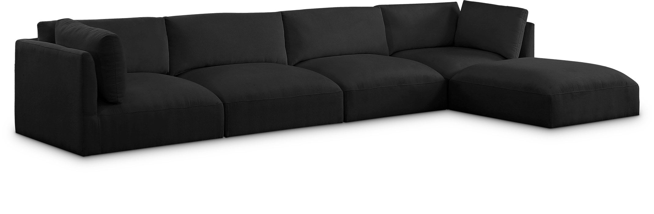Meridian Furniture - Ease 152" Black Fabric Upholstered 5pc. Sectional - 696Black-Sec5A - GreatFurnitureDeal