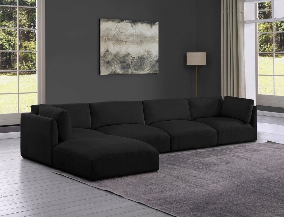 Meridian Furniture - Ease 152" Black Fabric Upholstered 5pc. Sectional - 696Black-Sec5A - GreatFurnitureDeal