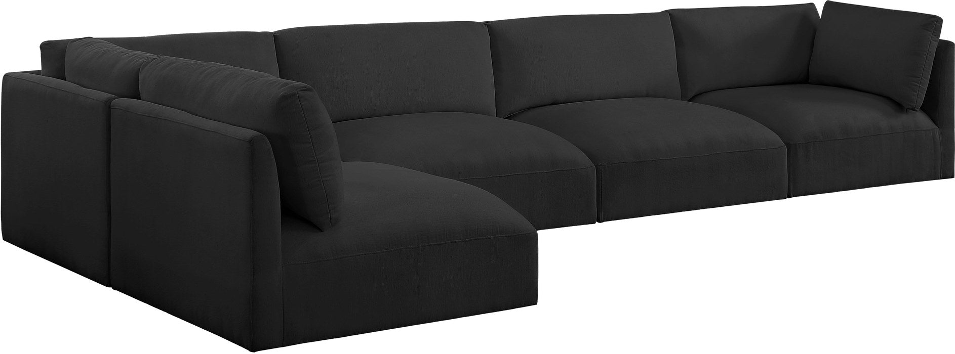 Meridian Furniture - Ease 152" Black Fabric Upholstered 5pc. Sectional - 696Black-Sec5B - GreatFurnitureDeal