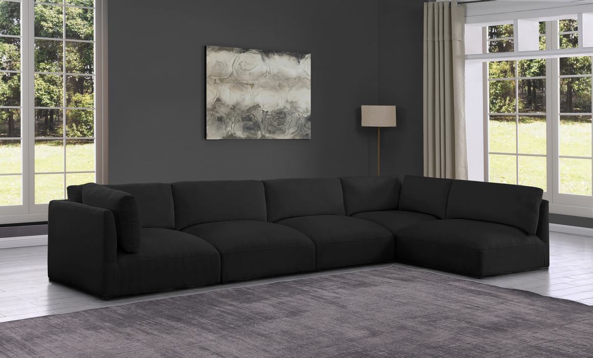 Meridian Furniture - Ease 152" Black Fabric Upholstered 5pc. Sectional - 696Black-Sec5B - GreatFurnitureDeal