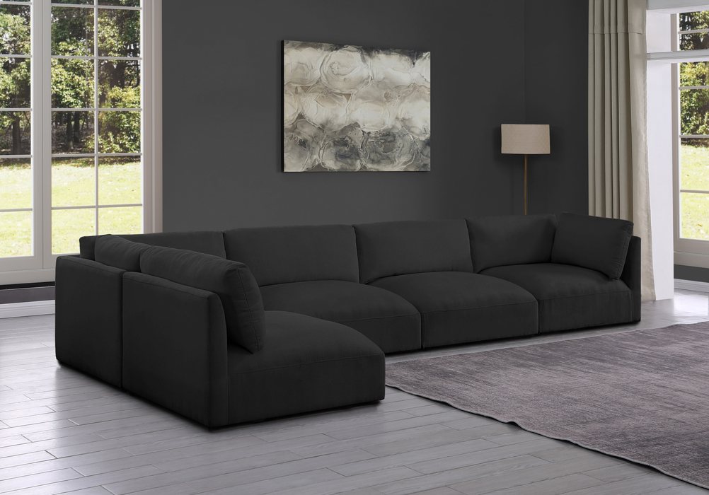 Meridian Furniture - Ease 152" Black Fabric Upholstered 5pc. Sectional - 696Black-Sec5B - GreatFurnitureDeal