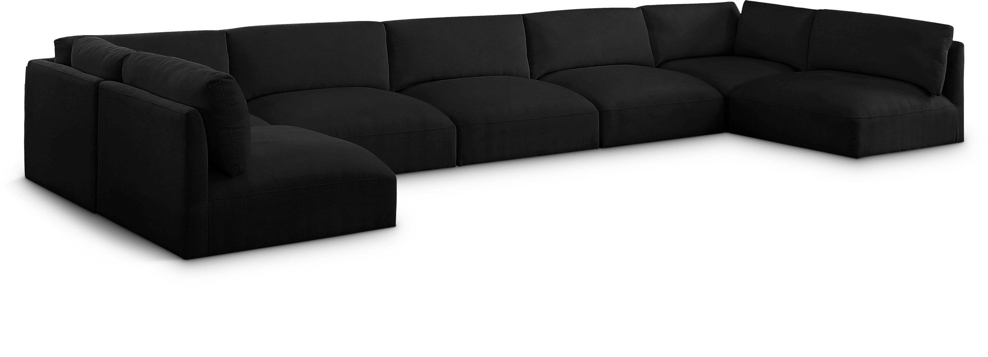 Meridian Furniture - Ease 190" Black Fabric Upholstered 7pc. Sectional - 696Black-Sec7B - GreatFurnitureDeal