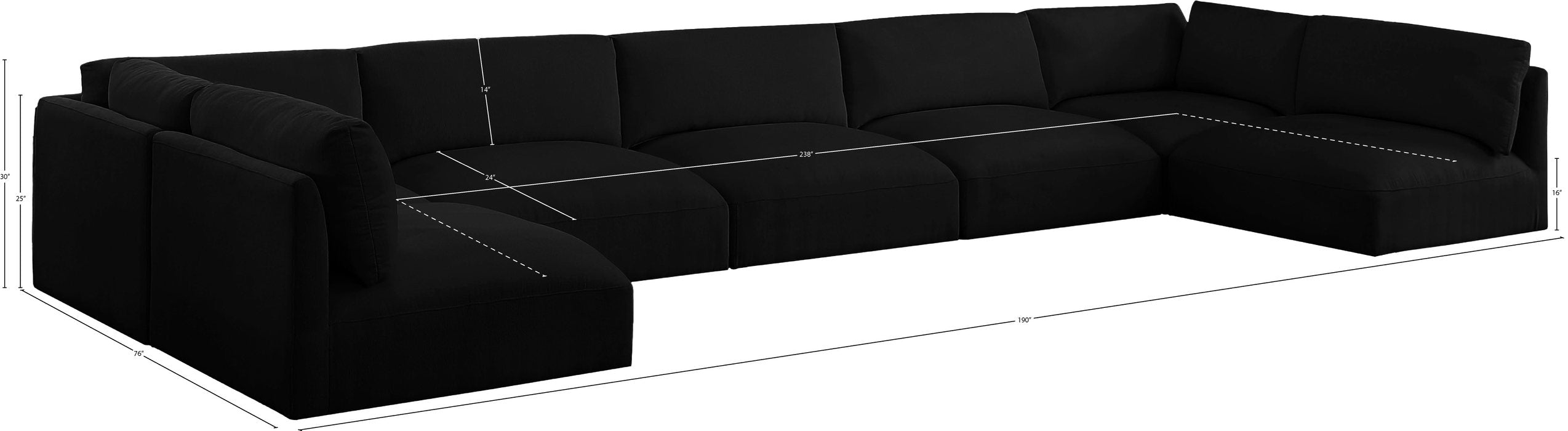 Meridian Furniture - Ease 190" Black Fabric Upholstered 7pc. Sectional - 696Black-Sec7B - GreatFurnitureDeal