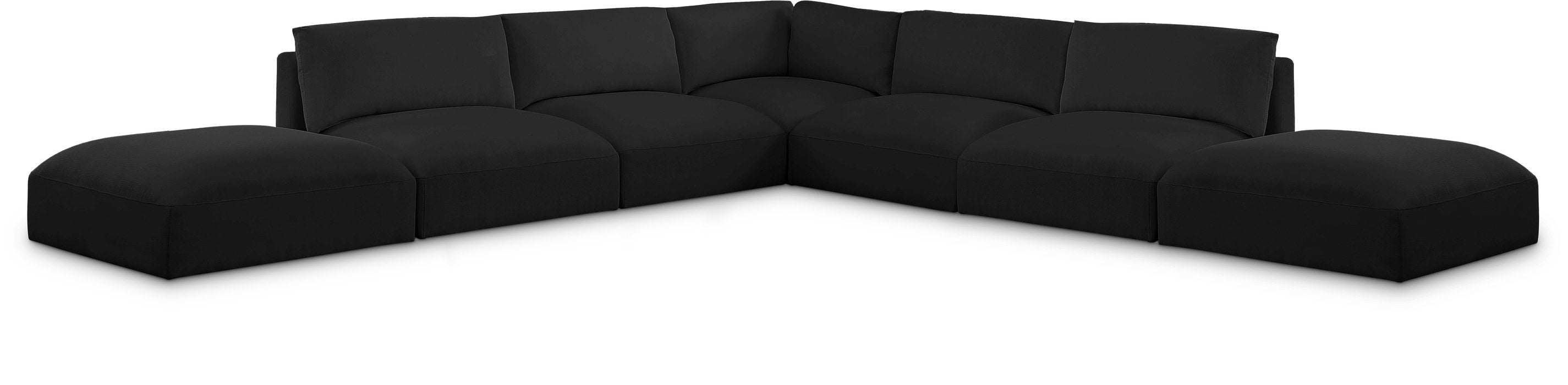 Meridian Furniture - Ease 152" Black Fabric Upholstered 7pc. Sectional - 696Black-Sec7C - GreatFurnitureDeal