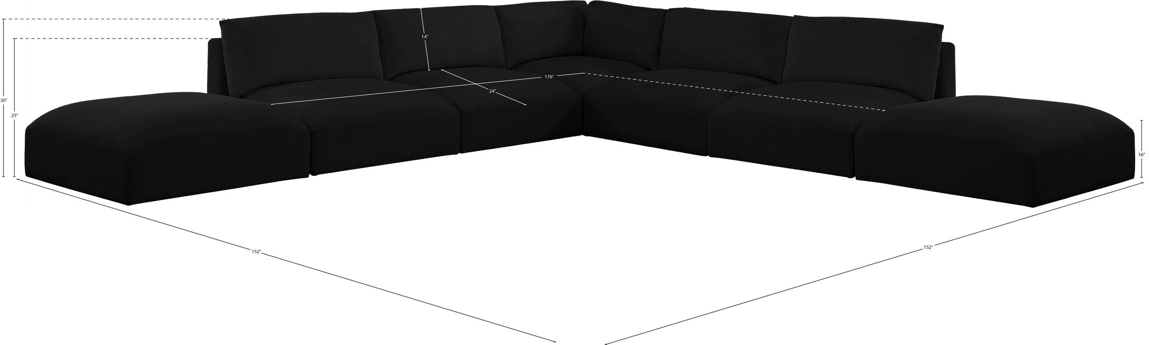 Meridian Furniture - Ease 152" Black Fabric Upholstered 7pc. Sectional - 696Black-Sec7C - GreatFurnitureDeal