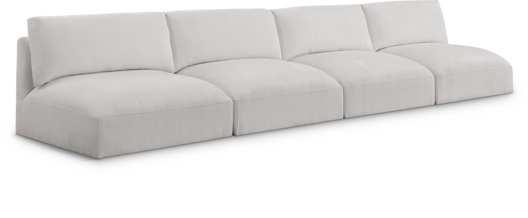 Meridian Furniture - Ease 152" Cream Fabric Upholstered 4pc. Armless Sofa - 696Cream-S152A - GreatFurnitureDeal