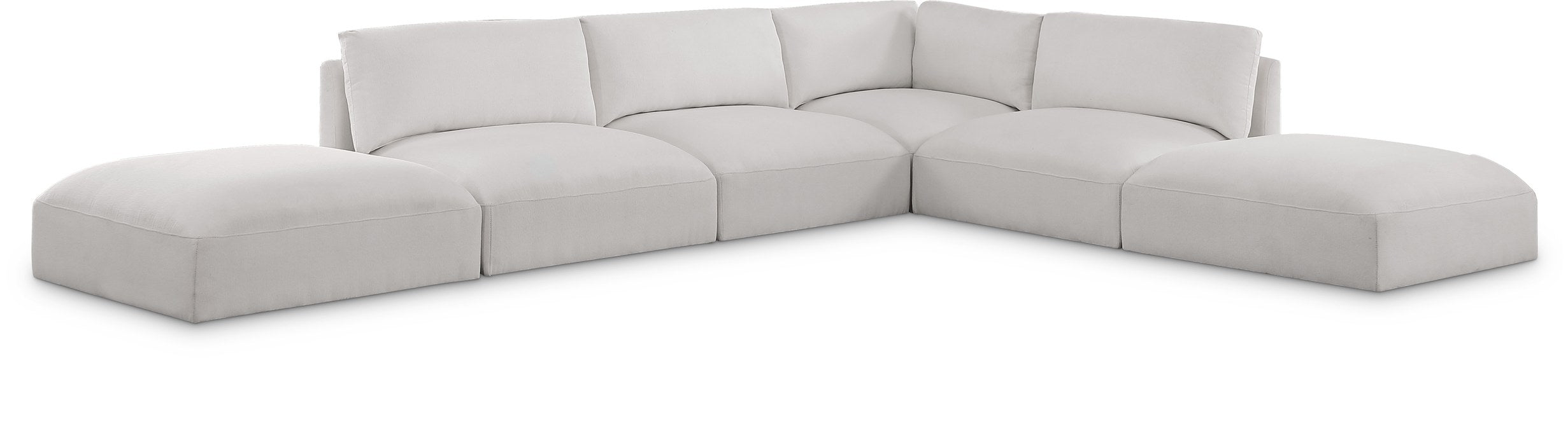 Meridian Furniture - Ease 152" Cream Fabric Upholstered 6pc. Sectional - 696Cream-Sec6E - GreatFurnitureDeal