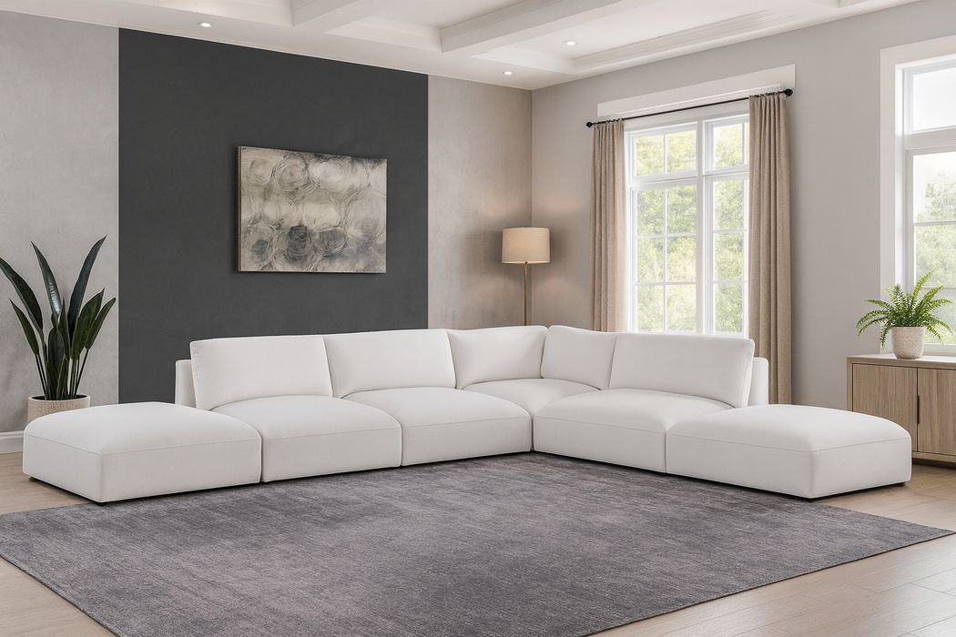 Meridian Furniture - Ease 152" Cream Fabric Upholstered 6pc. Sectional - 696Cream-Sec6E - GreatFurnitureDeal