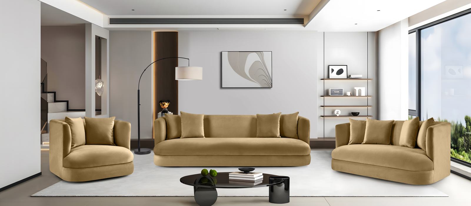 Meridian Furniture - Alder 66" Camel Velvet Upholstered Loveseat - 699Camel-L - GreatFurnitureDeal