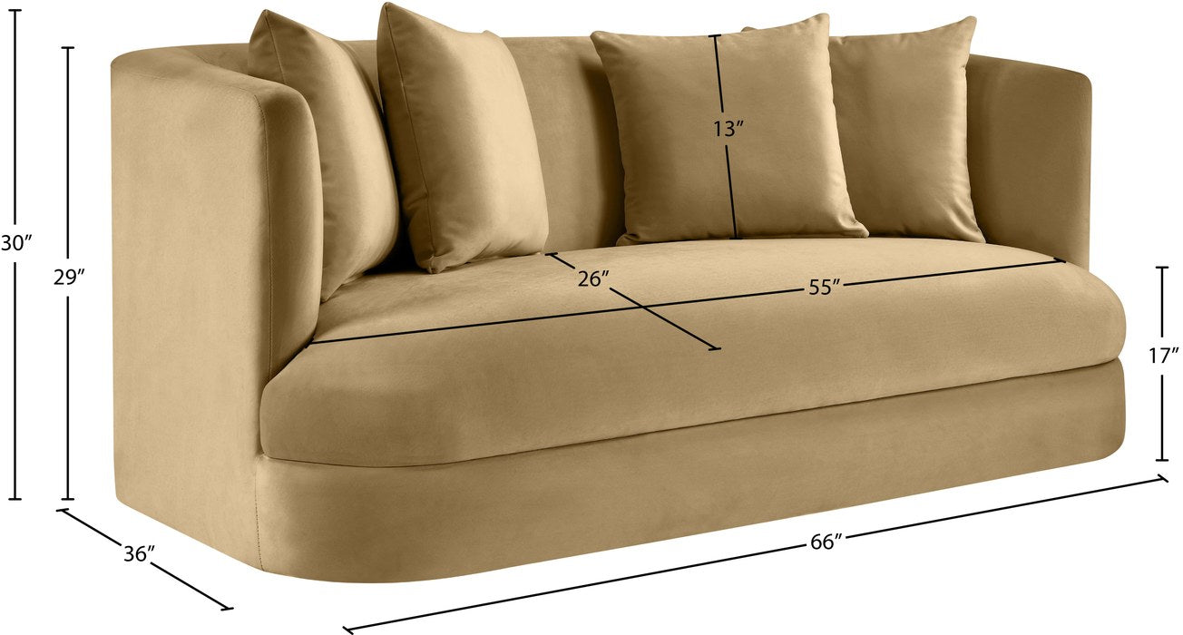 Meridian Furniture - Alder 66" Camel Velvet Upholstered Loveseat - 699Camel-L - GreatFurnitureDeal