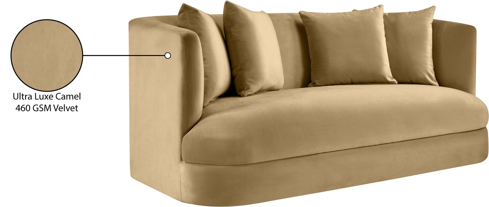 Meridian Furniture - Alder 66" Camel Velvet Upholstered Loveseat - 699Camel-L - GreatFurnitureDeal