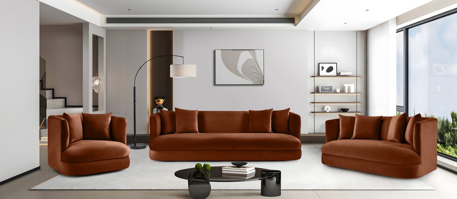 Meridian Furniture - Alder 66" Cognac Velvet Upholstered Loveseat - 699Cognac-L - GreatFurnitureDeal