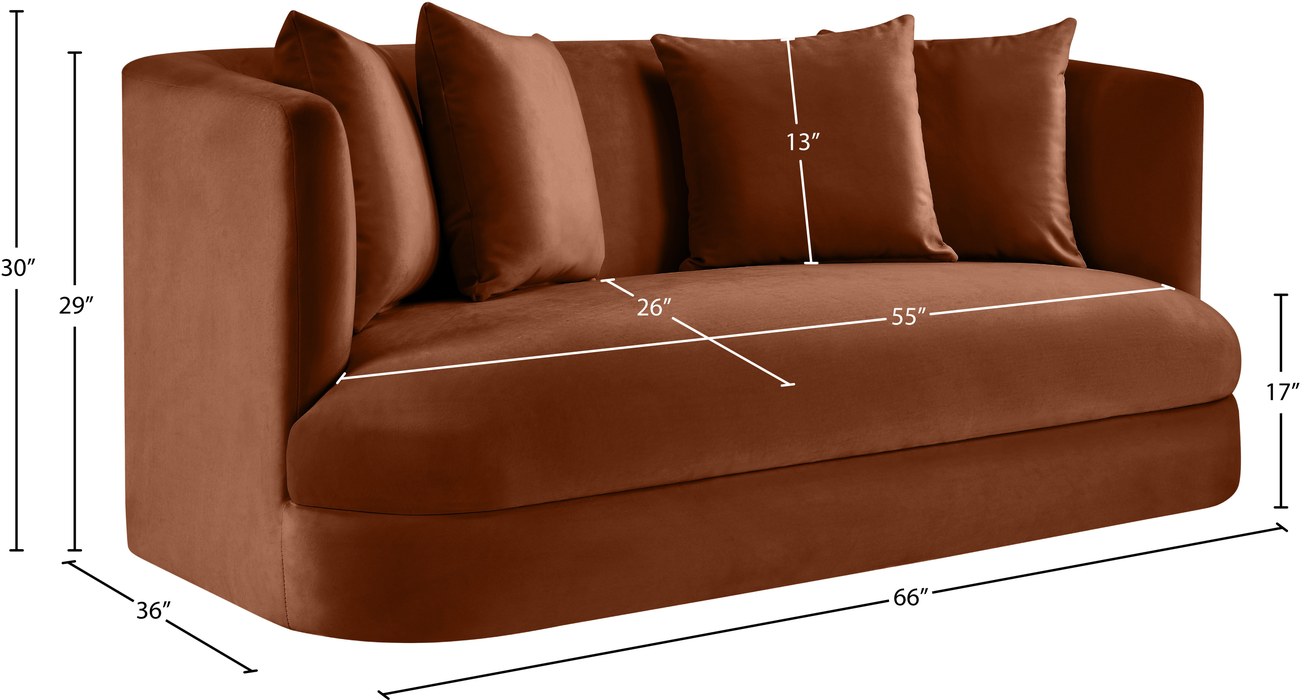 Meridian Furniture - Alder 66" Cognac Velvet Upholstered Loveseat - 699Cognac-L - GreatFurnitureDeal