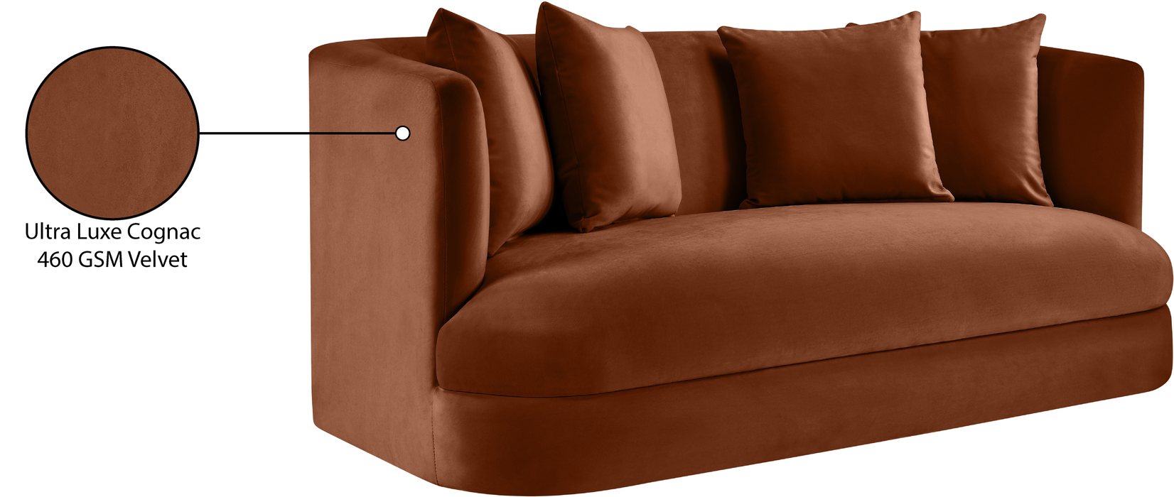 Meridian Furniture - Alder 66" Cognac Velvet Upholstered Loveseat - 699Cognac-L - GreatFurnitureDeal