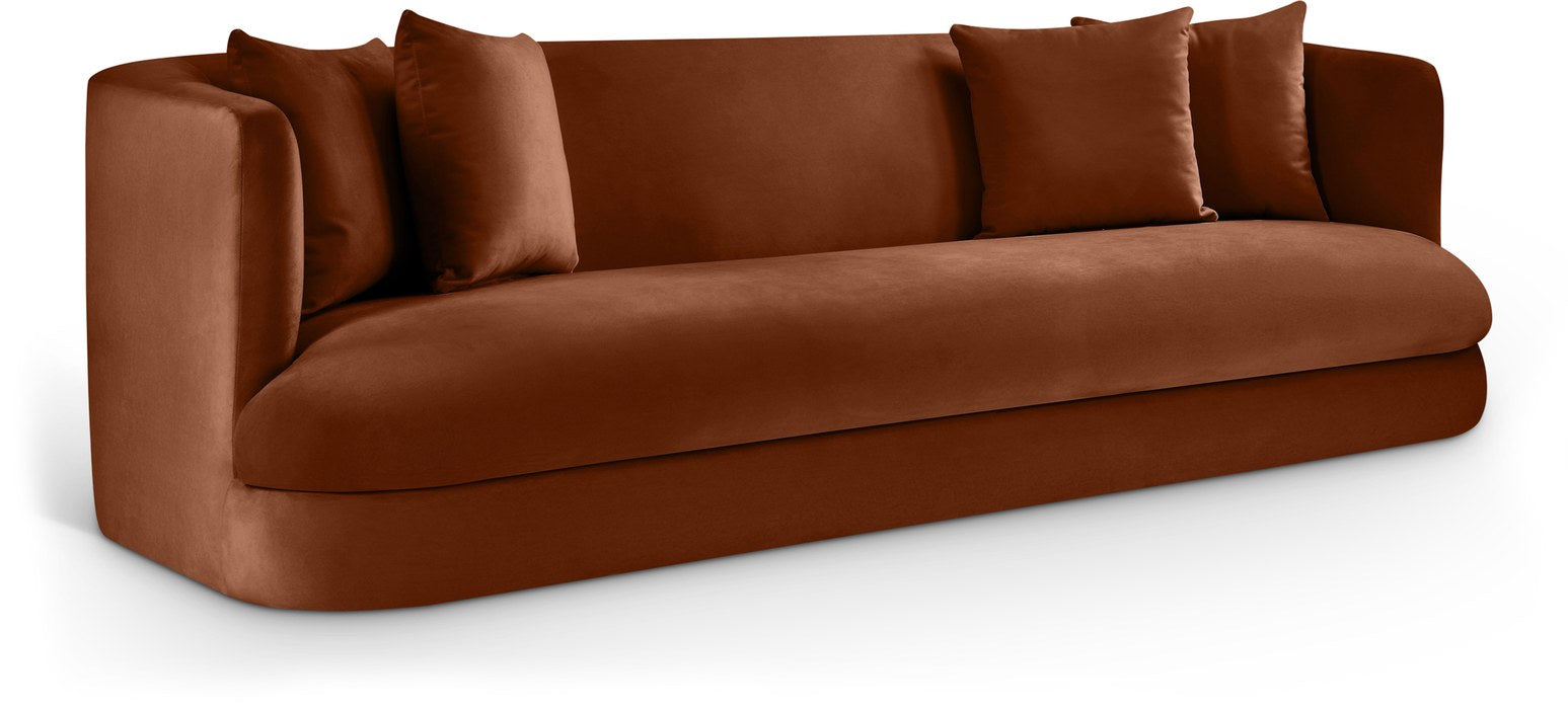 Meridian Furniture - Alder 93.5" Cognac Velvet Upholstered Sofa - 699Cognac-S - GreatFurnitureDeal
