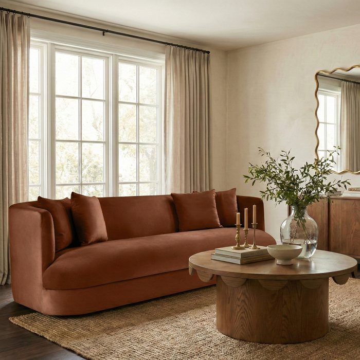 Meridian Furniture - Alder 93.5" Cognac Velvet Upholstered Sofa - 699Cognac-S - GreatFurnitureDeal