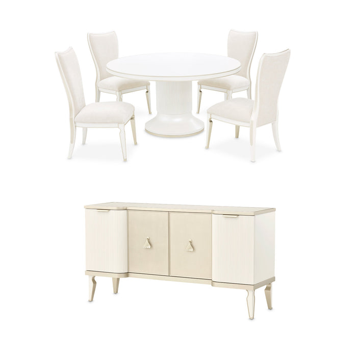 AICO Furniture - La Marisia 5 Piece Round Dining Room Set - Creamy Pearl - 9089001-112-5SET - GreatFurnitureDeal