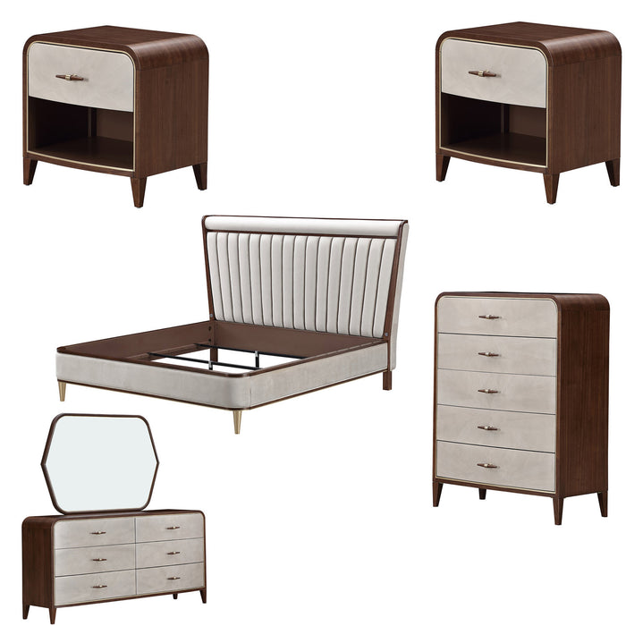 AICO Furniture - Houston 6 Piece King Channel Tufted Panel Bedroom Set in Porcini/Walnut - 9095000EK3-416-6SET - GreatFurnitureDeal