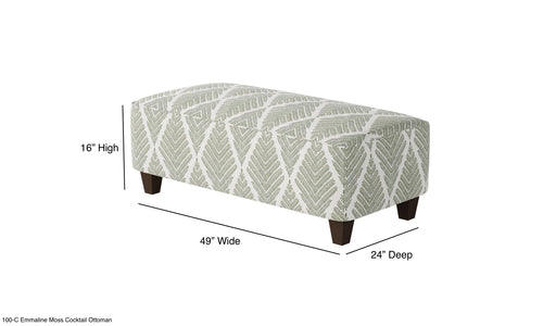 Southern Home Furnishings - Emmaline Moss Cocktail Ottoman in Green/White - 100-C Emmaline Moss-MTO - GreatFurnitureDeal