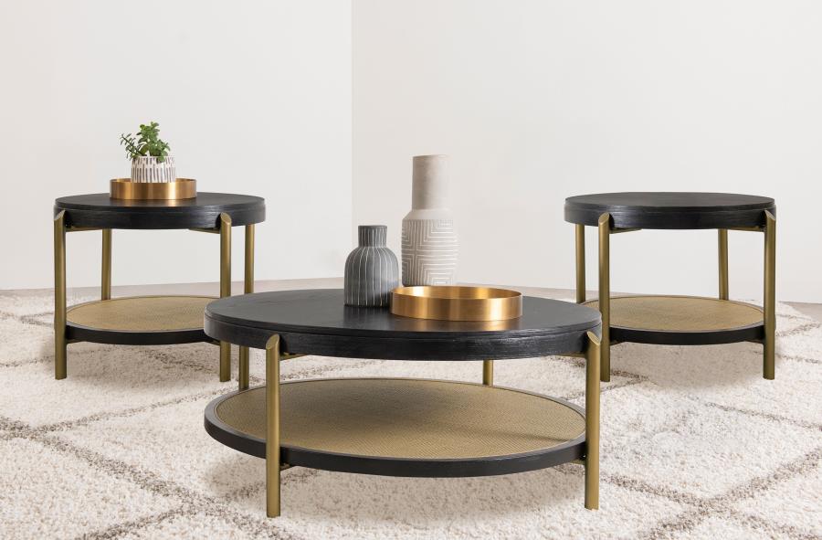 Coaster Furniture - Arini 3-Piece Round Coffee and End Table Set in Black - 706198-S3 - GreatFurnitureDeal