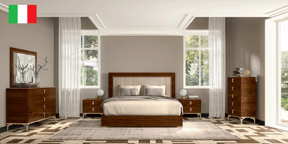 ESF Furniture - Eva Upholstered Queen Size Bed in Rich Tobacco Walnut - EVAQSBED - GreatFurnitureDeal