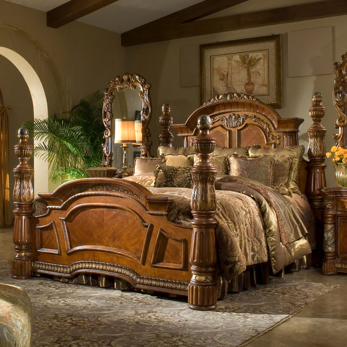 AICO Furniture - Villa Valencia 3 Piece King Poster Bedroom Set in Chestnut - 72000EKP-55-3SET - GreatFurnitureDeal
