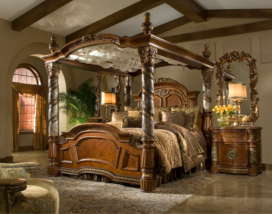 AICO Furniture - Villa Valencia 3 Piece King Poster Bedroom Set in Chestnut - 72000EKP-55-3SET - GreatFurnitureDeal