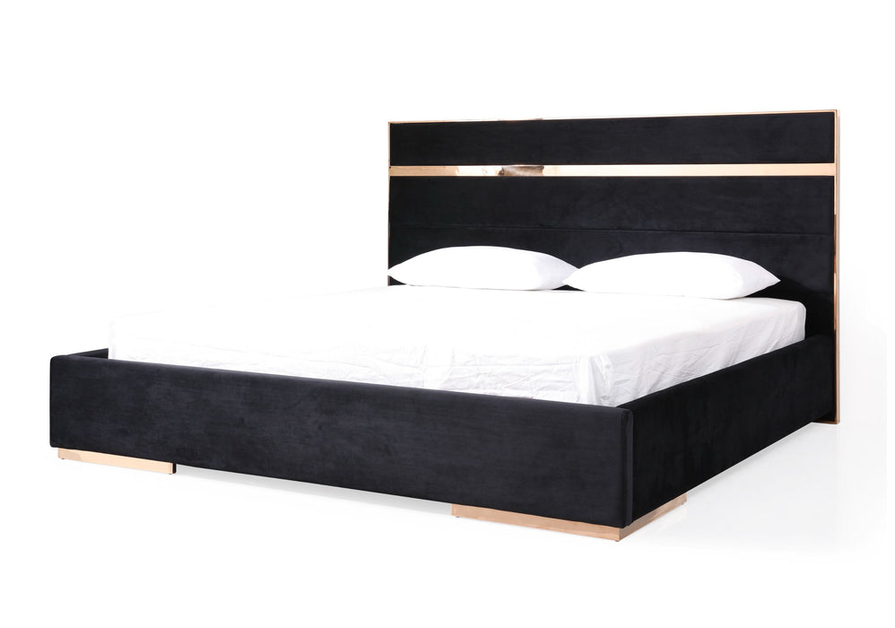 VIG Furniture - Nova Domus Cartier Modern Black Velvet & Rosegold Queen Bed - VGVCBD-A002-Q - GreatFurnitureDeal