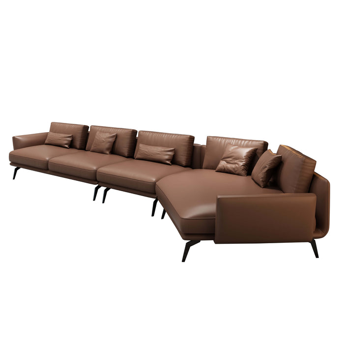 European Furniture - Galaxy Sectional Russet Brown Italian Leather - EF-54433R-3RHC - GreatFurnitureDeal