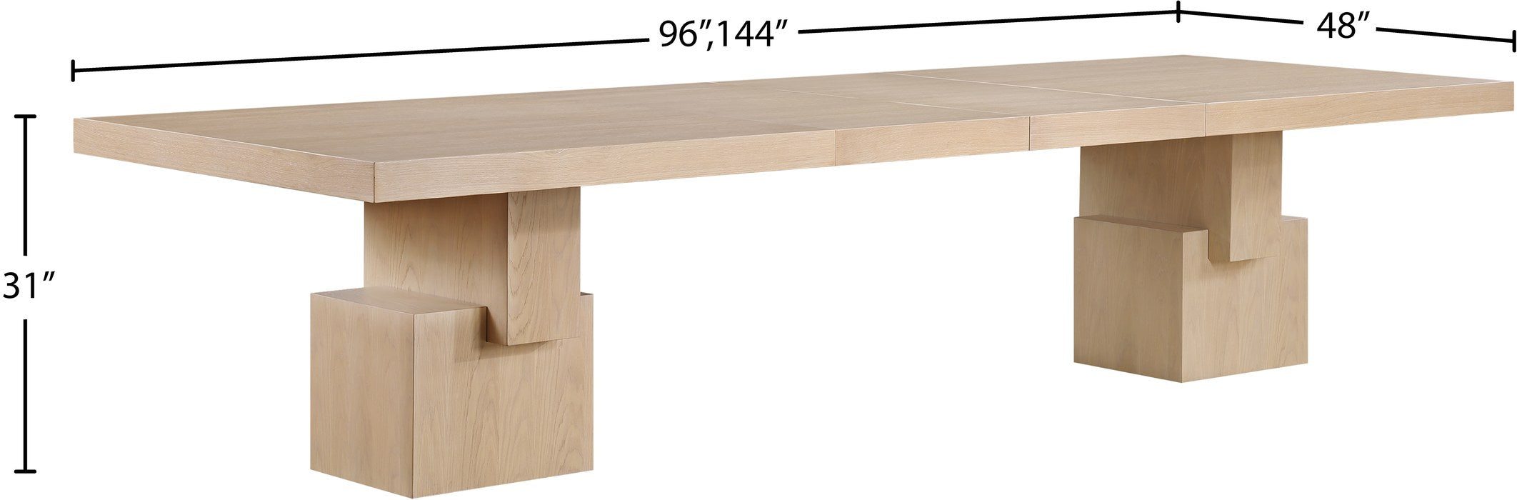 Meridian Furniture - Anzio 96" / 120" / 144" Oak Oak Veneer Dining Table (3 Boxes) - 722Oak-T - GreatFurnitureDeal